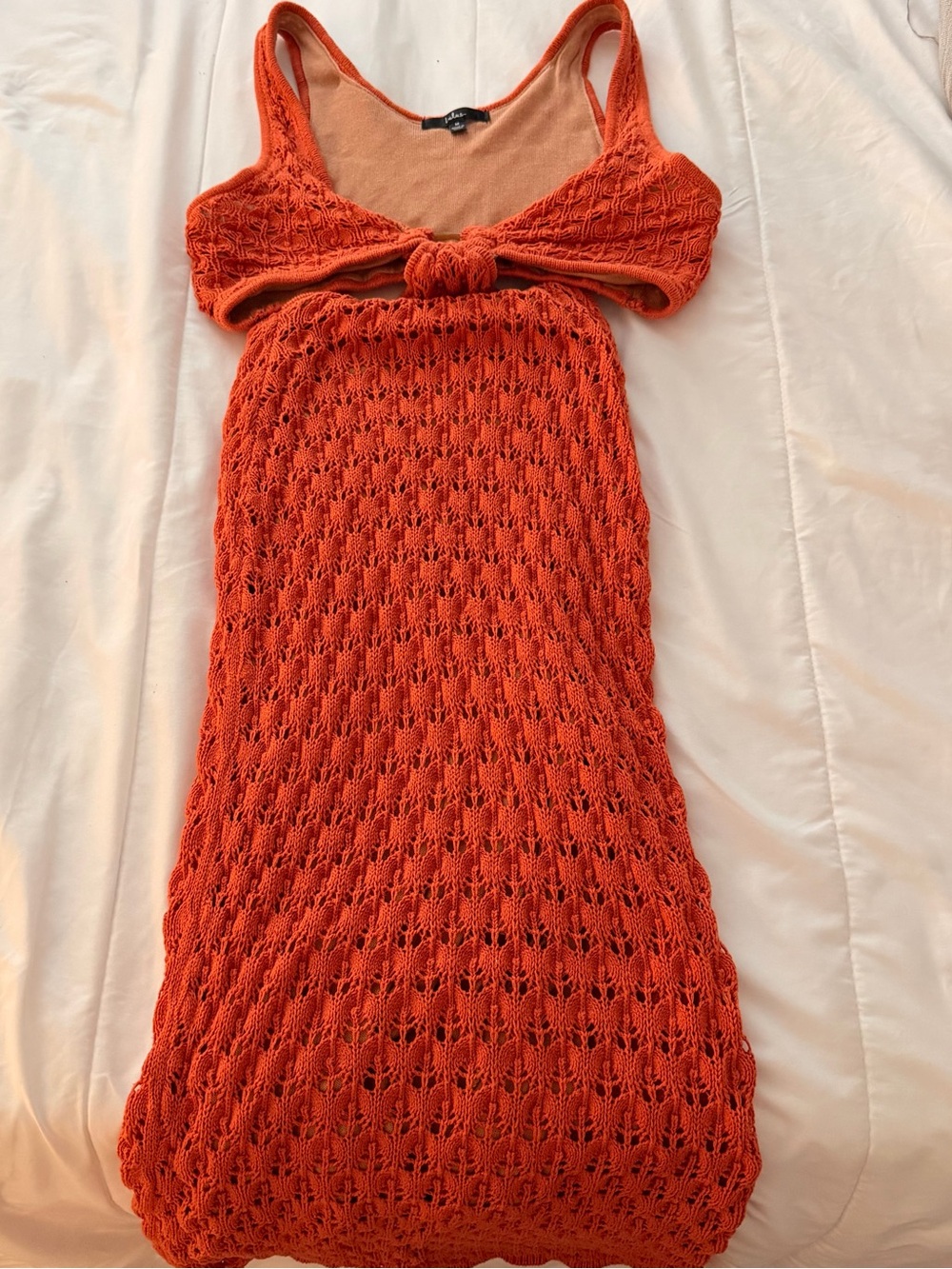 Lulu's Orange Crochet Midi Dress with Front Tie